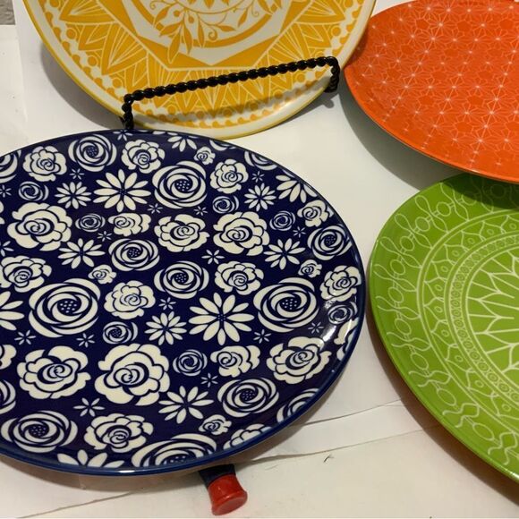 Annovero Salad Plates - Modern Boho Dish Set of 5 Porcelain Stoneware Dinnerware - Picture 4 of 11